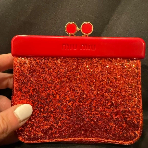 Miu Miu Red Glitter Kiss-lock snap Clutch/Coin Purse - Picture 1 of 16